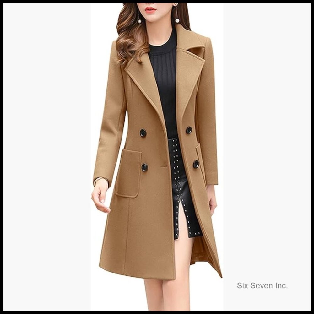 Wool Blend Double Breasted Notched Collar Overcoat